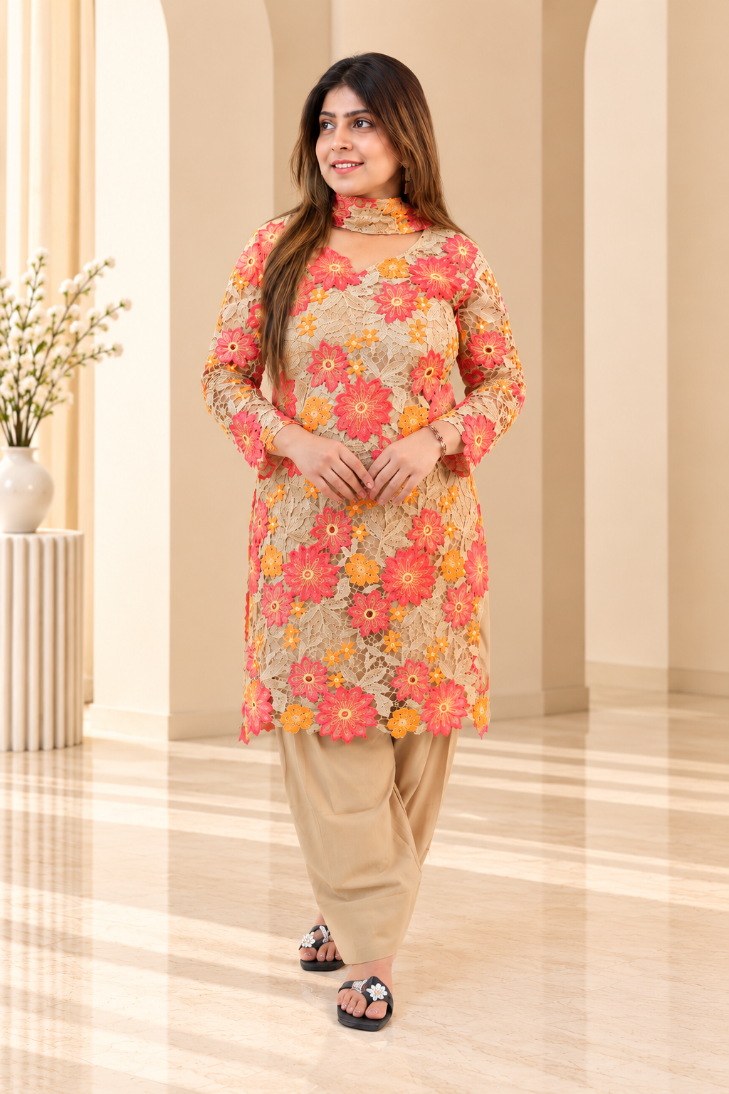 Crochet Shirt with Farshi Salwar
