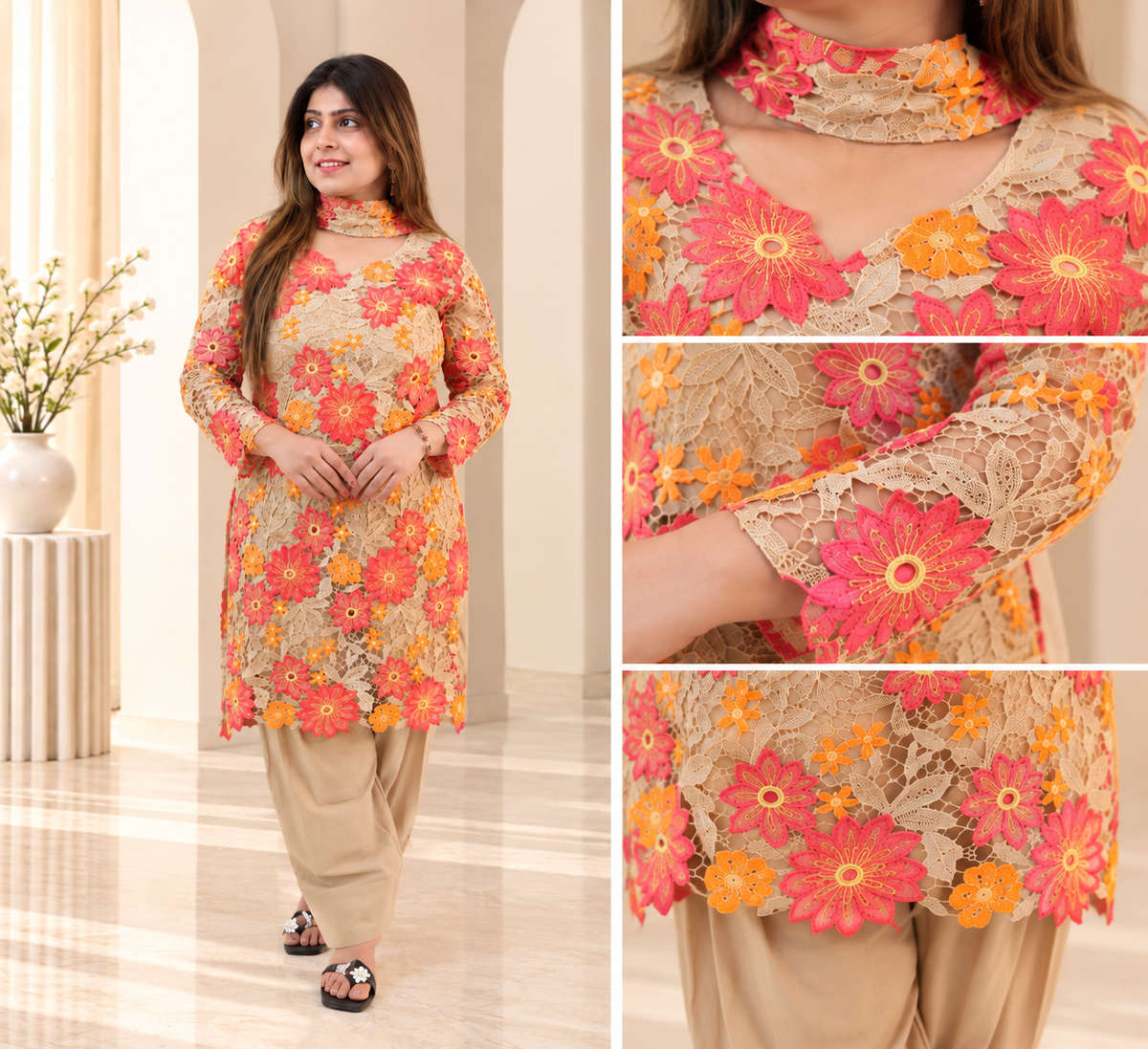 Crochet Shirt with Farshi Salwar