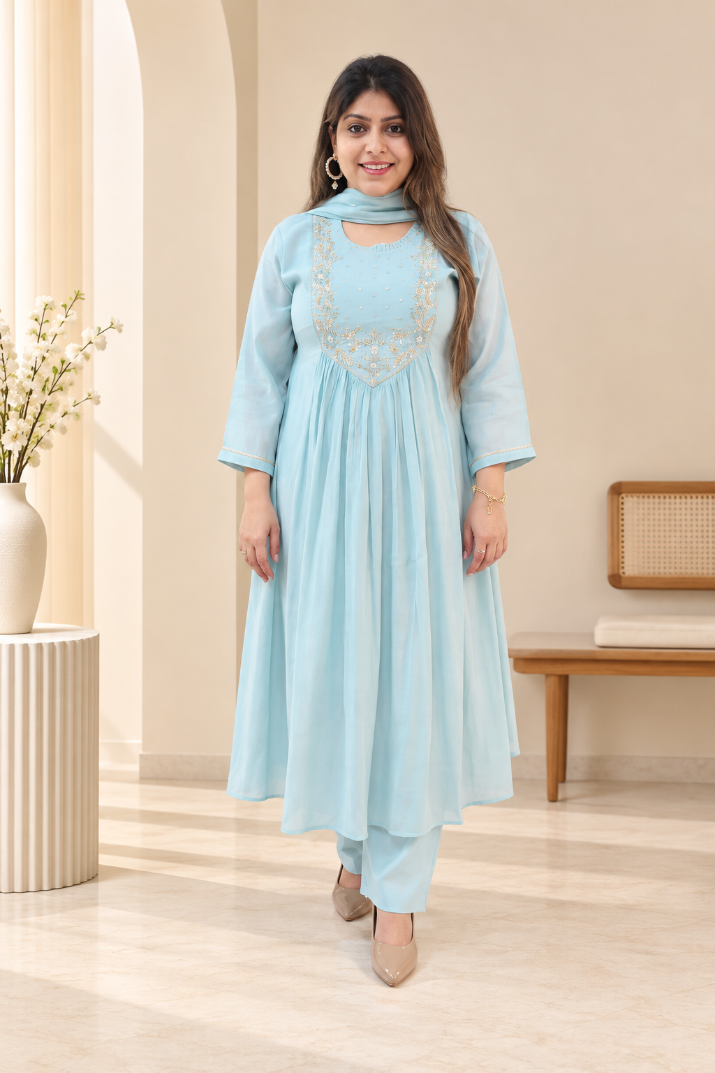 Powder Blue in Mul Chanderi