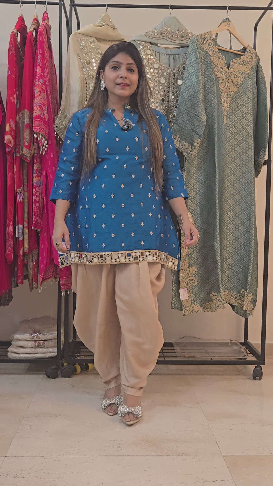 Royal Blue Embroidered Kurta with Dhoti Pants